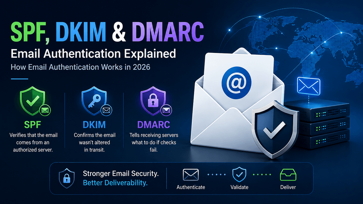 SPF, DKIM আর DMARC email authentication ব্যাখ্যা করা হলো — 2026-এ এটা কীভাবে কাজ করে, XgenPlus-এর তরফ থেকে।