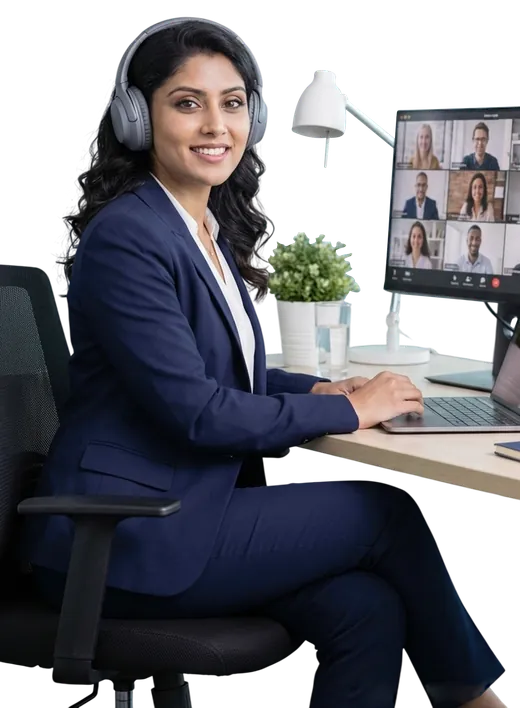 SIYA, the XgenPlus assistant, at a desk on a video call